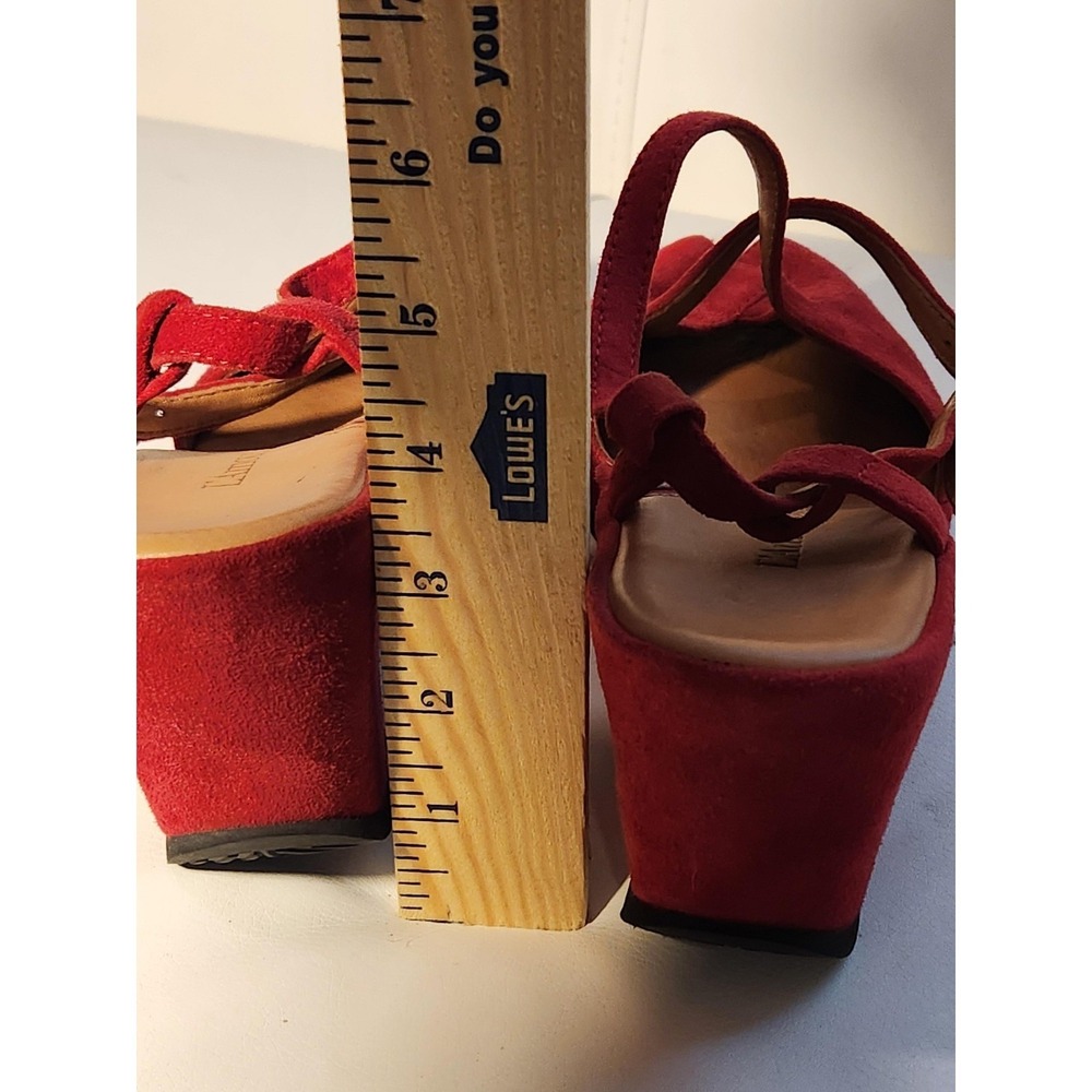 L'Amour Des Pieds Sandals Shoes Womens 8.5 Red Suede Wedge Slingback comfort - Picture 6 of 9